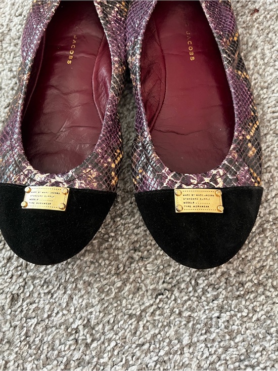 Marc Jacobs Shoes - Marc Jacobs Purple Snake-Print Ballet Flats with Black Suede Cap Toe